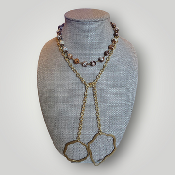 Jasper Stone Lariat with Antique Bronze Cable Chain & Bronze Accents