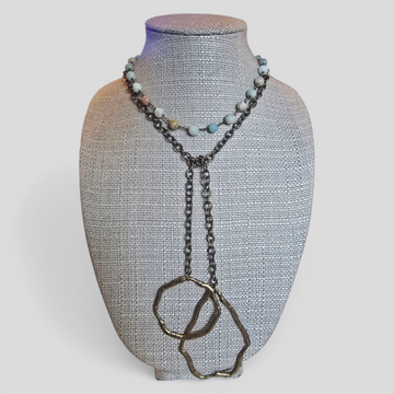 Amazonite Stone Lariat with Antique Bronze Chain & Connectors
