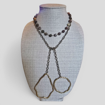 Matte Jasper Lariat with Bronze Cable Chain & Antique Bronze Accents