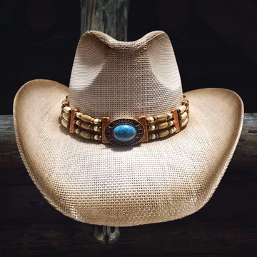 Boho Turquoise Straw Cowboy Hat