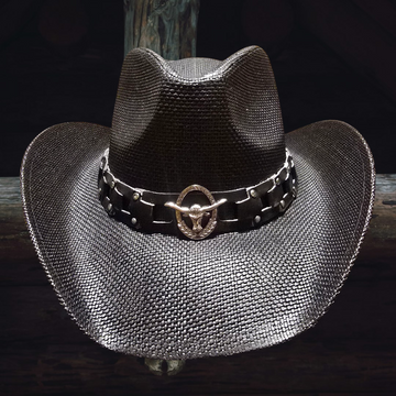 Round Steer Black Straw Cowboy Hat