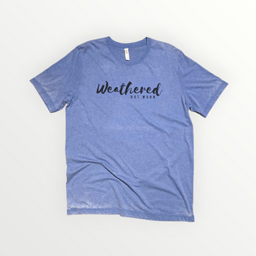 Blue Acid Wash Tee with Navy Logo - size L
