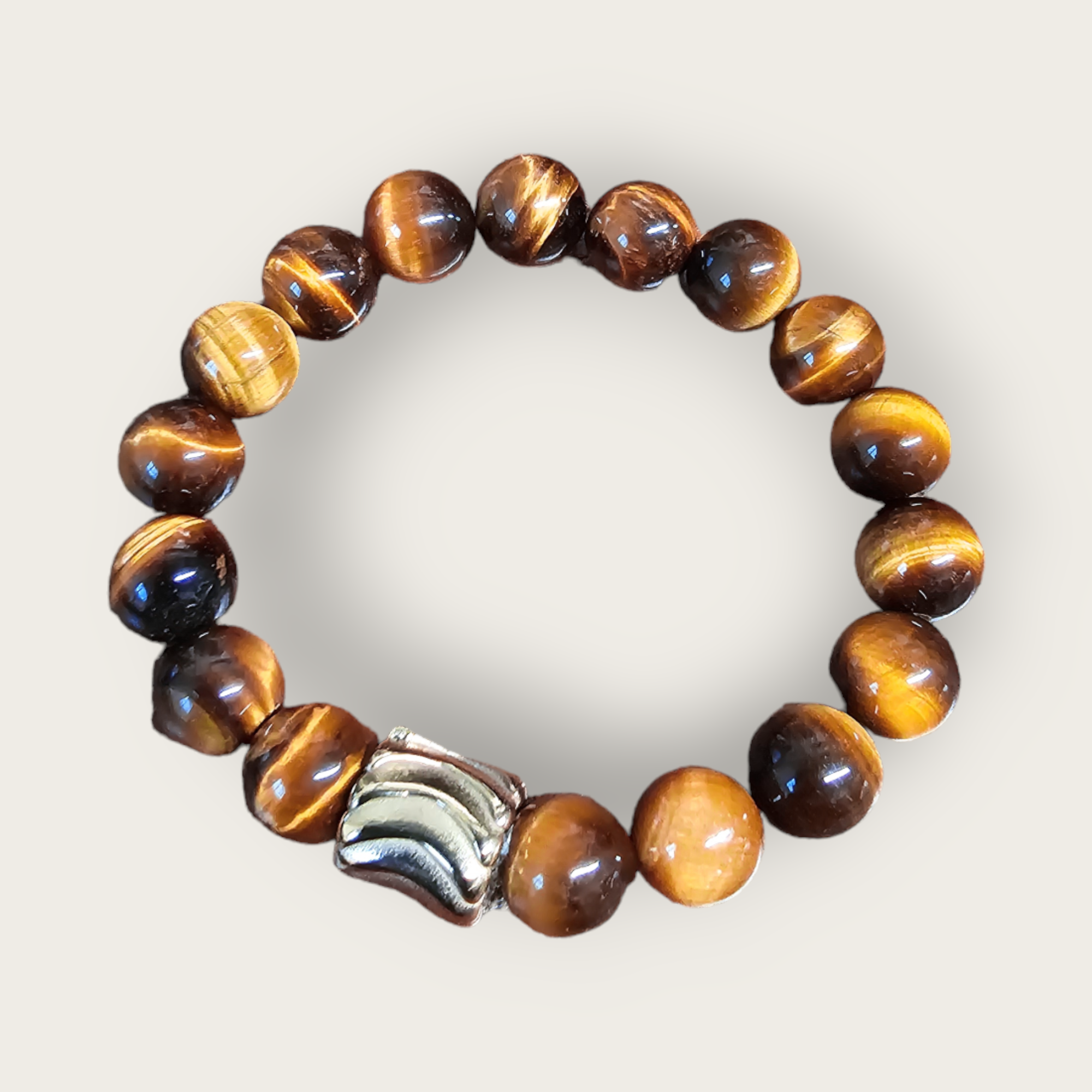 Brown Tigers Eye Bracelet with Gold Stainless Steel Accent Bead