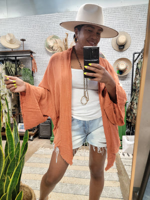 Flounce Sleeve Kimono Wrap Top