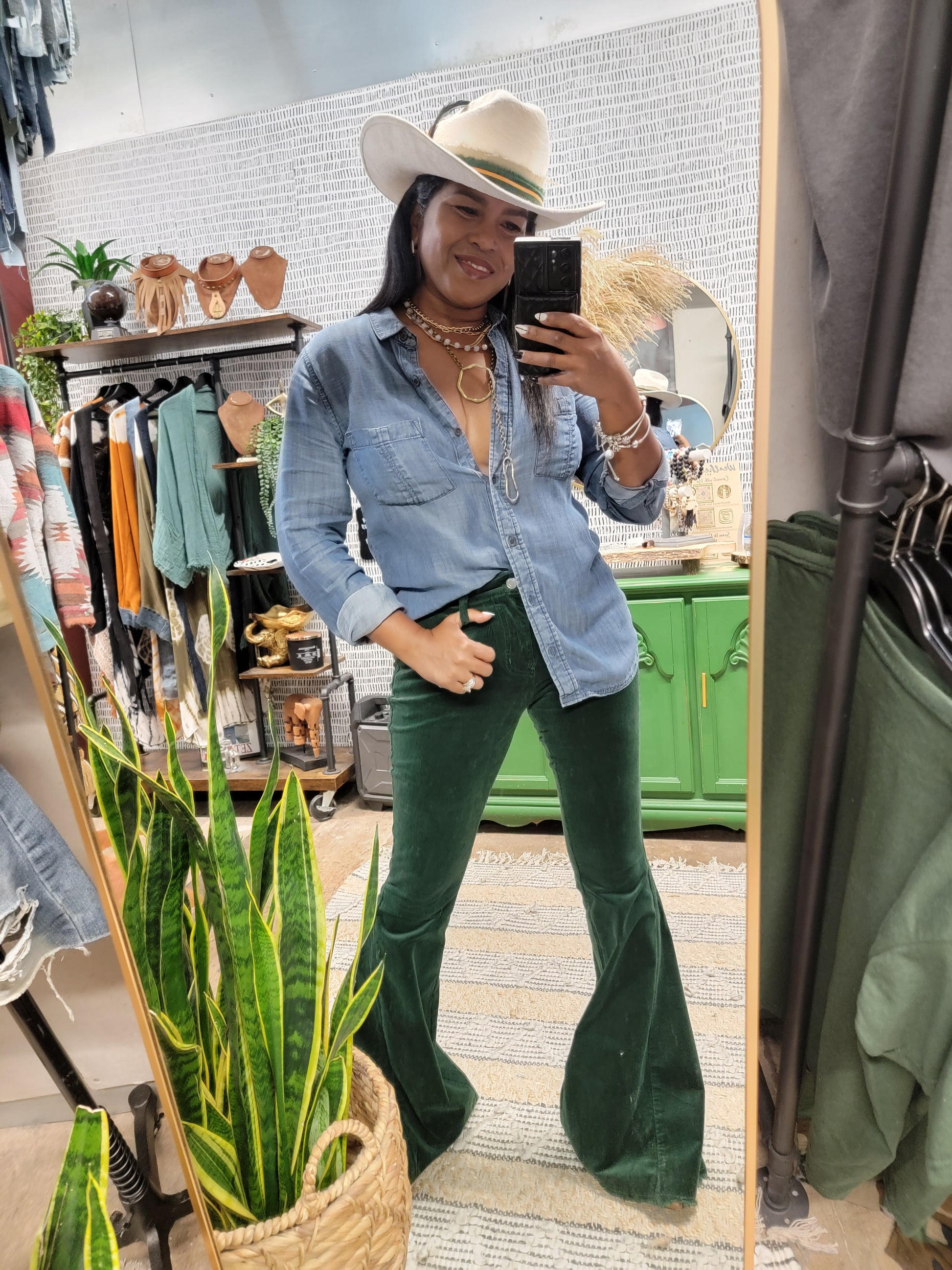 Green Flare Pants Outfit