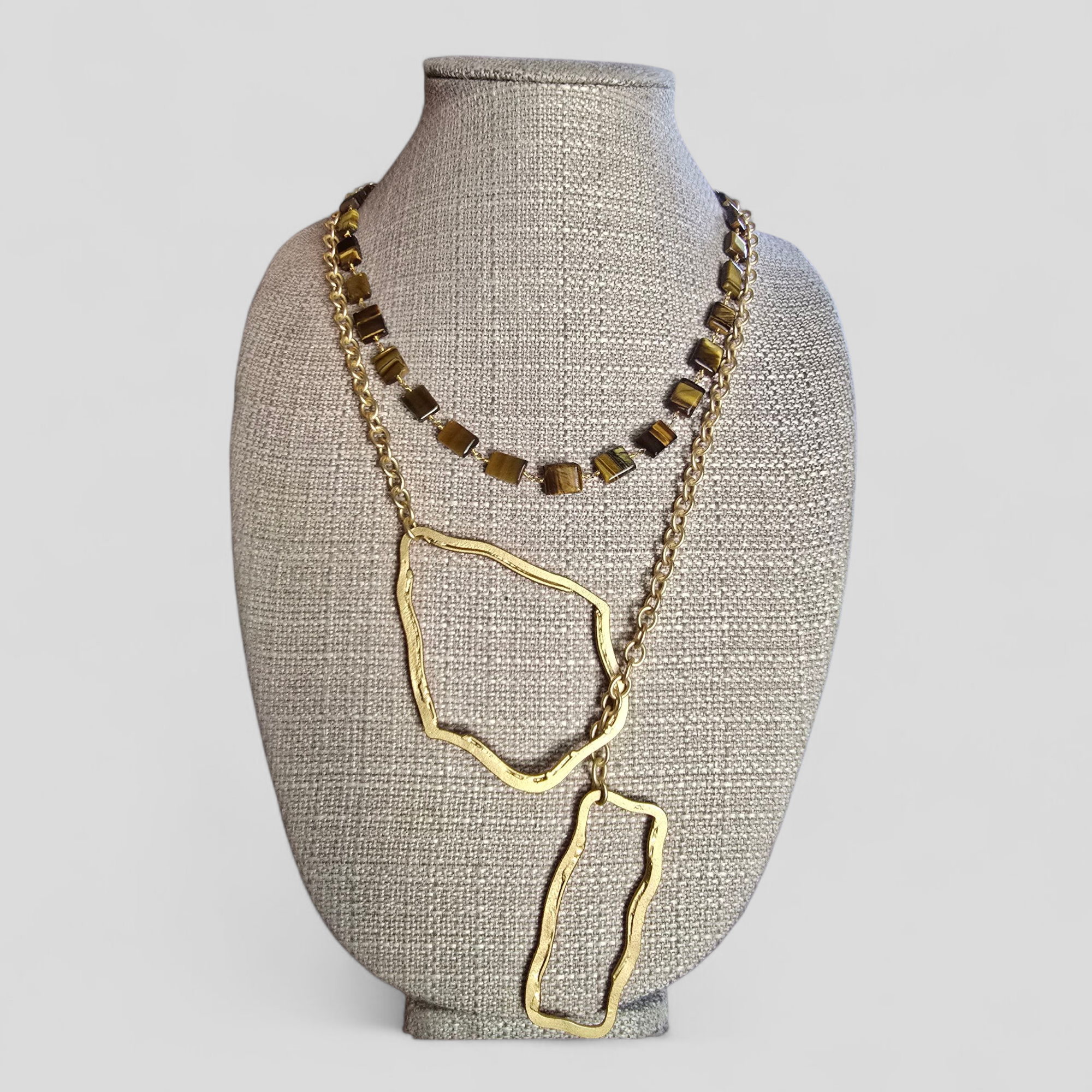 Tiger's Eye Stones with Gold Chain & Accents