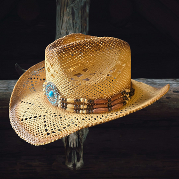 Boho Turquoise Straw Cowboy Hat