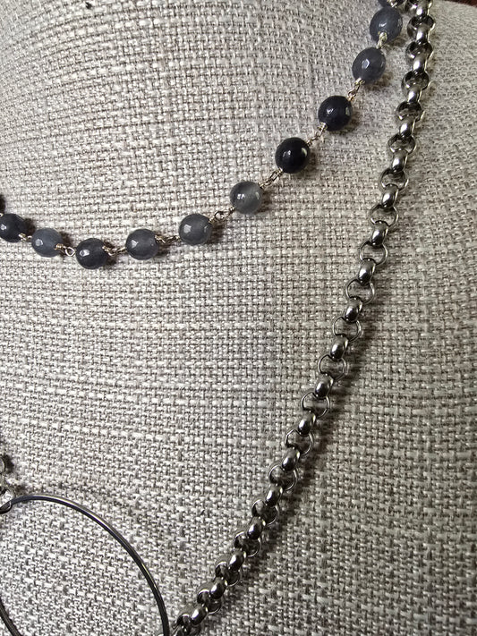 Gray Jade with Stainless Steel Chain & Accents