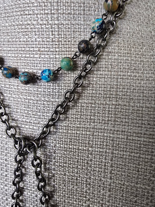 Turquoise Jasper and Gunmetal Chain & Accents