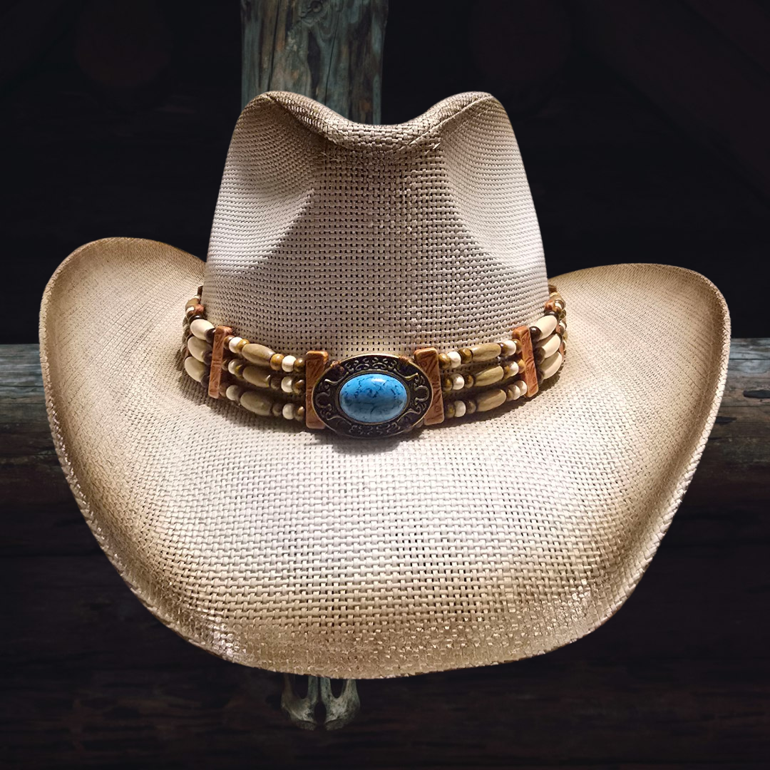 Boho Turquoise Straw Cowboy Hat