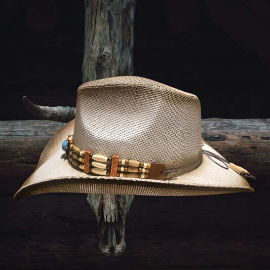 Boho Turquoise Straw Cowboy Hat