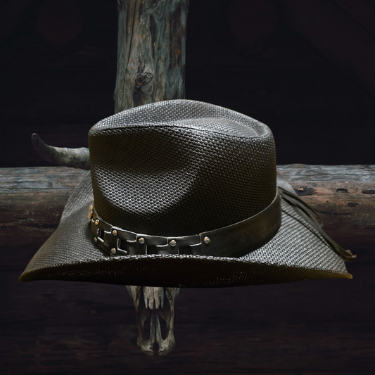 Round Steer Black Straw Cowboy Hat