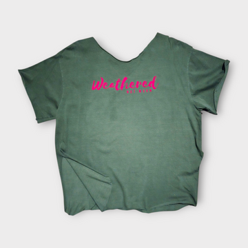 Off-shoulder Side Slit Moss with Fuschia Logo - size XL