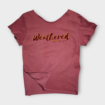 Off-shoulder Side Slit Vintage Red with Red/Yellow Logo