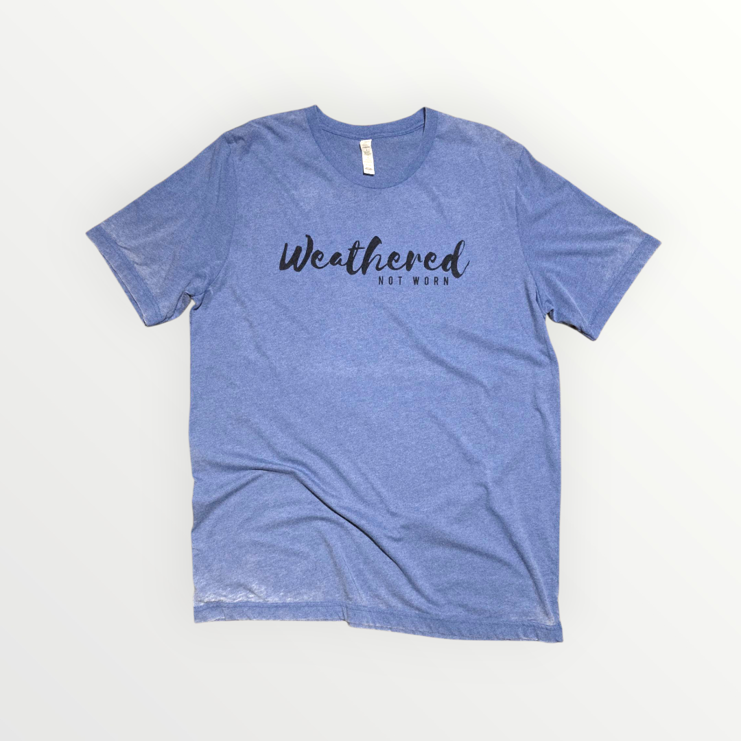 Blue Acid Wash Tee with Navy Logo - size L