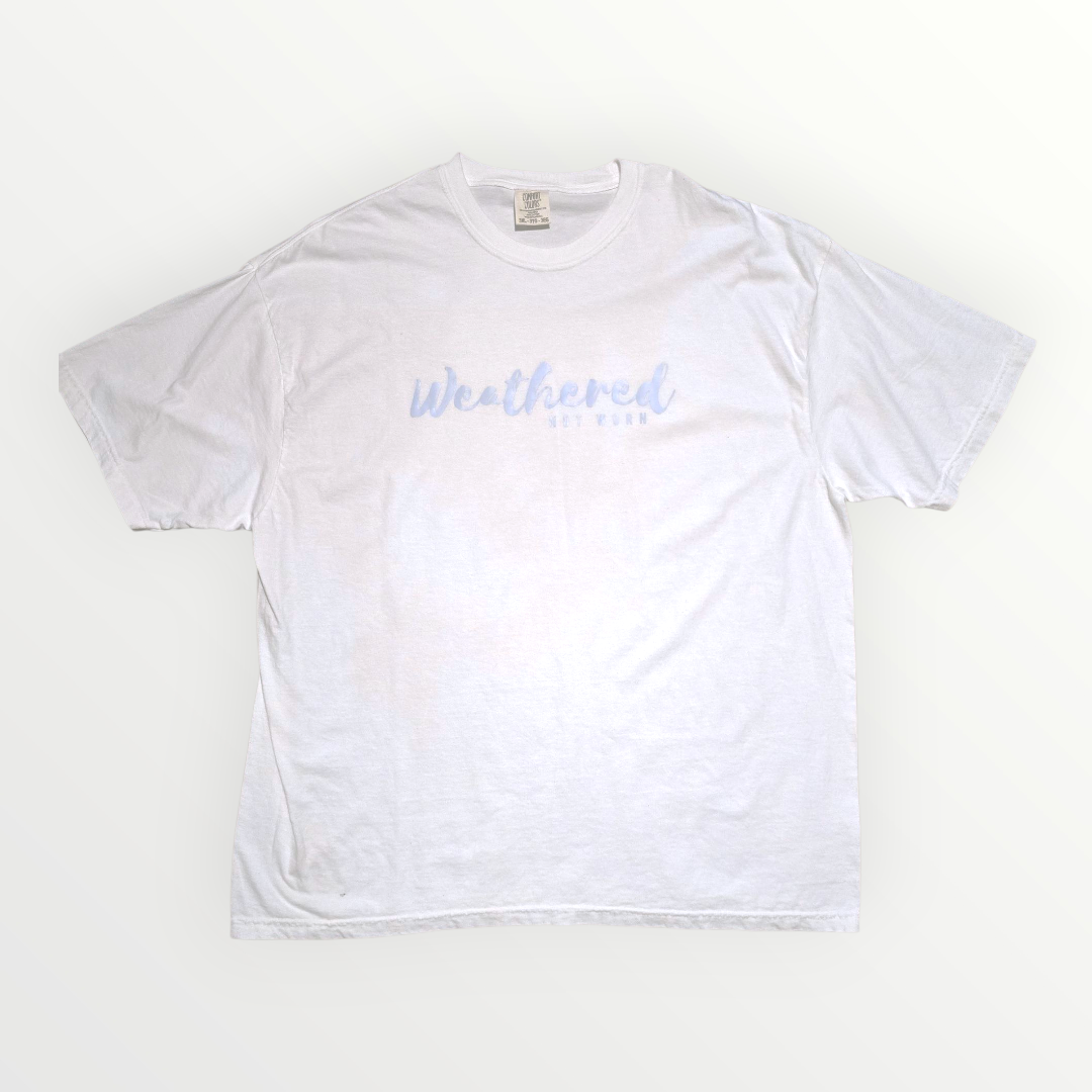 White Tee with Baby Blue Logo - 3X