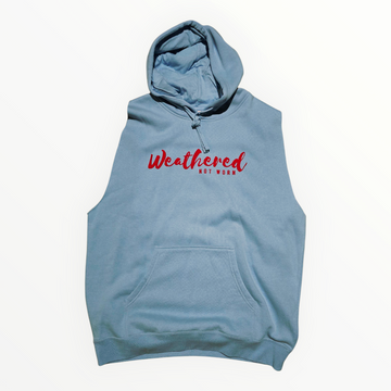 Sleeveless Hoodie Baby Blue with Red Logo - size XL