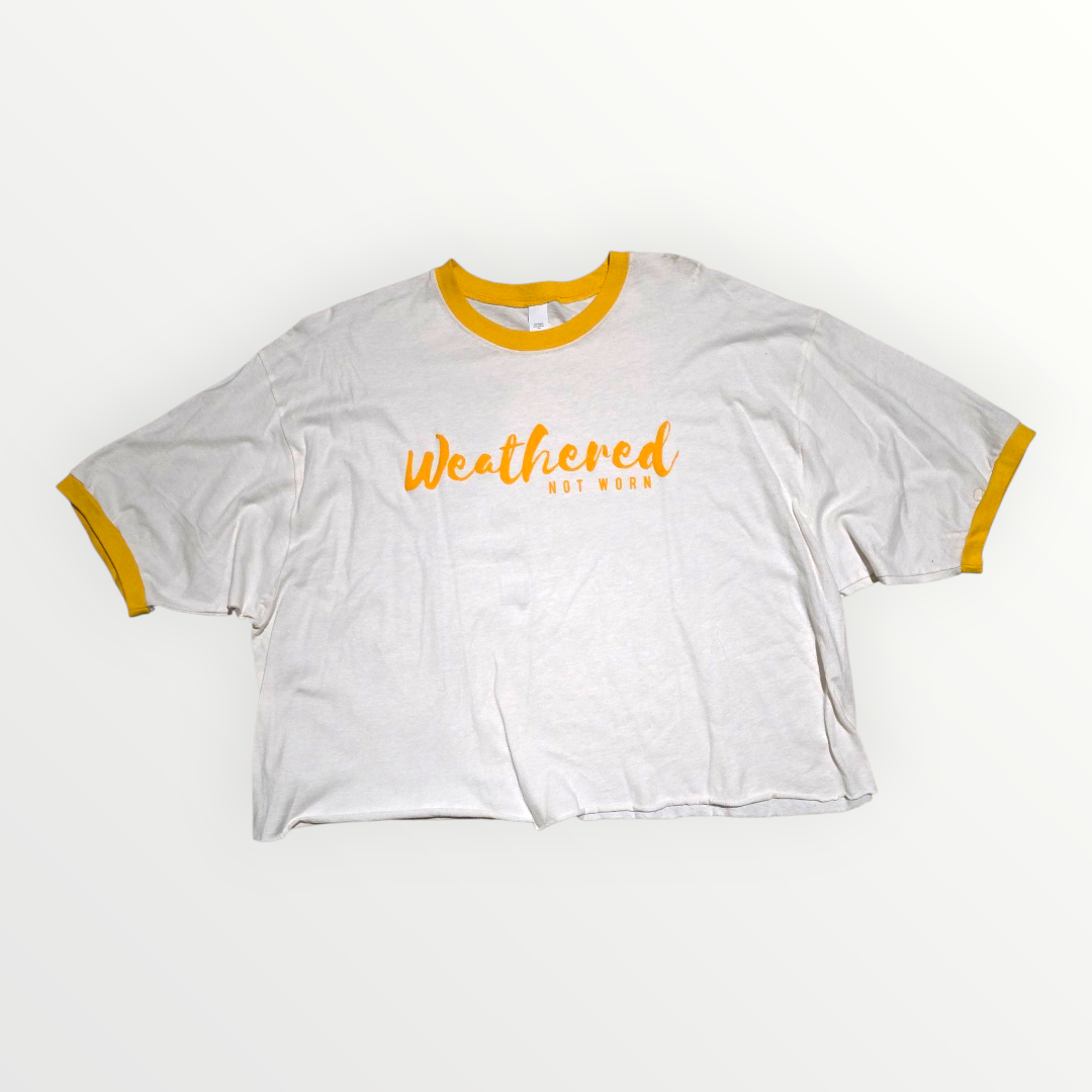 Cropped Yellow Ringer Tee - size 2X