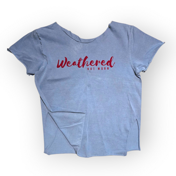 Off-shoulder Side Slit Vintage Blue with Red Logo