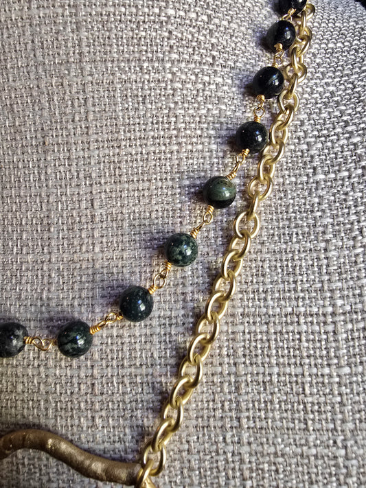 Emerald Green Jasper Stones with Gold Chain & Accents