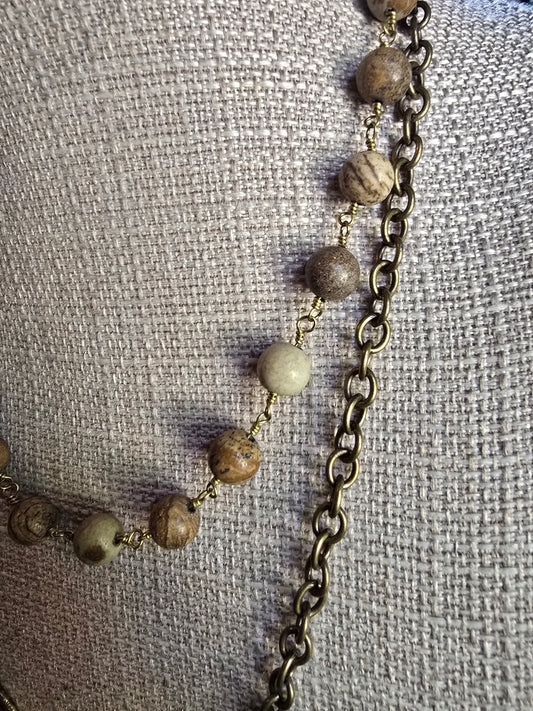Jasper Stones with Antique Bronze Chain & Accents