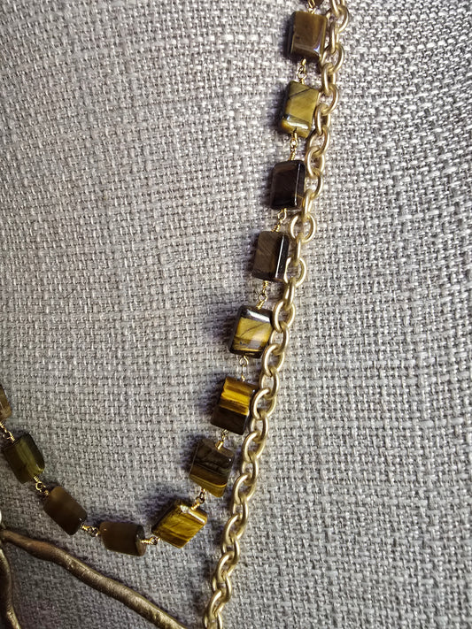Tiger's Eye Stones with Gold Chain & Accents