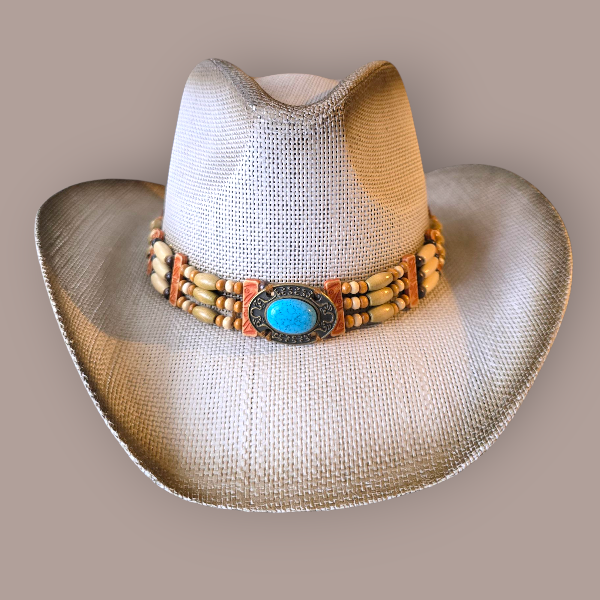 Boho Turquoise Straw  Cowboy Hat