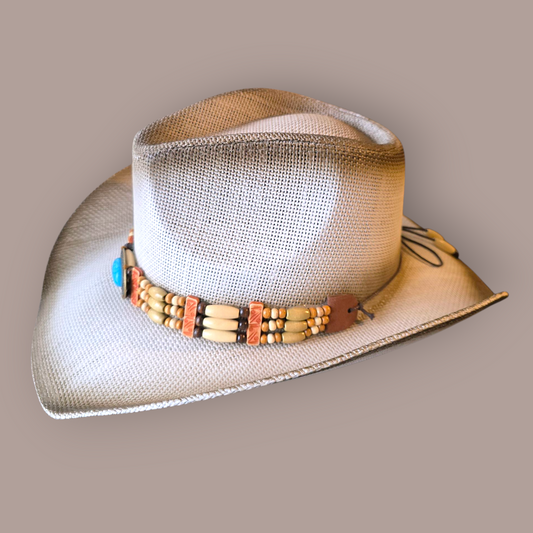 Boho Turquoise Straw  Cowboy Hat