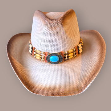 Boho Turquoise Straw  Cowboy Hat