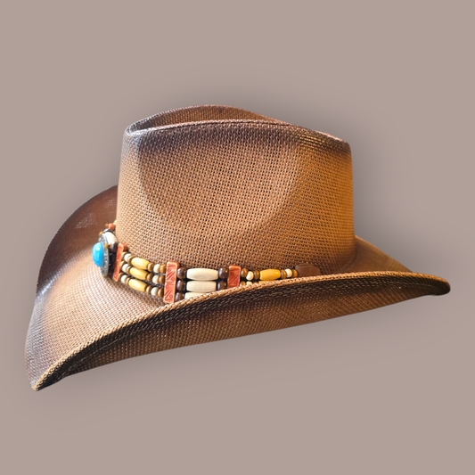 Boho Turquoise Straw  Cowboy Hat