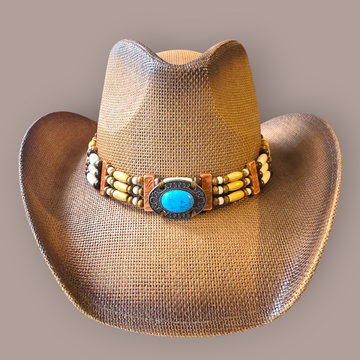 Boho Turquoise Straw  Cowboy Hat