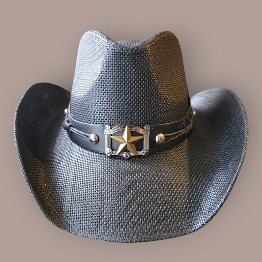 Black Lonestar Straw  Cowboy Hat
