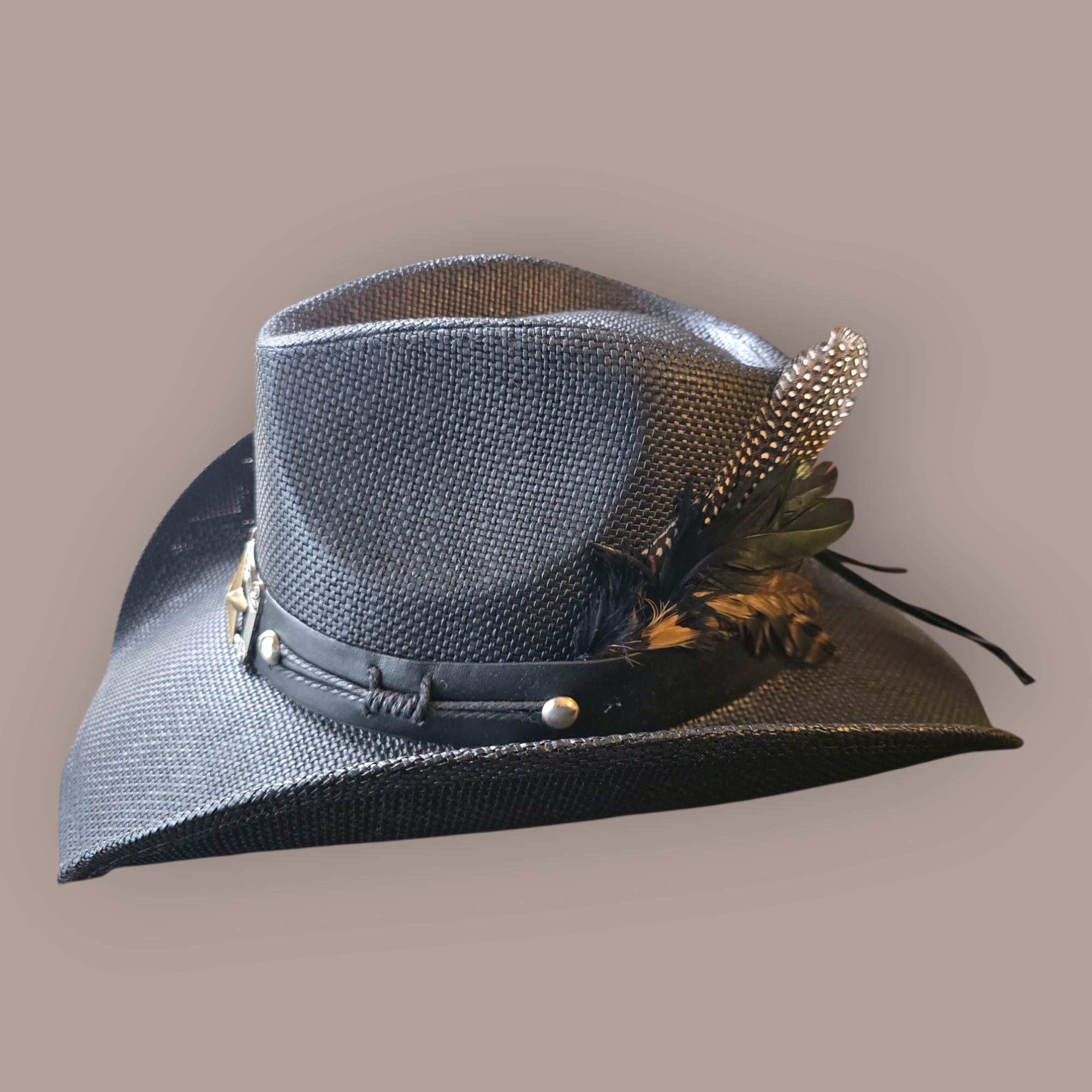 Black Lonestar Straw  Cowboy Hat