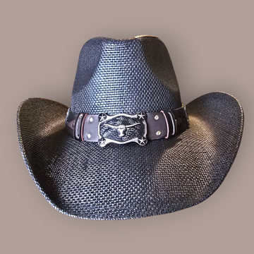 Black Steer Straw  Cowboy Hat
