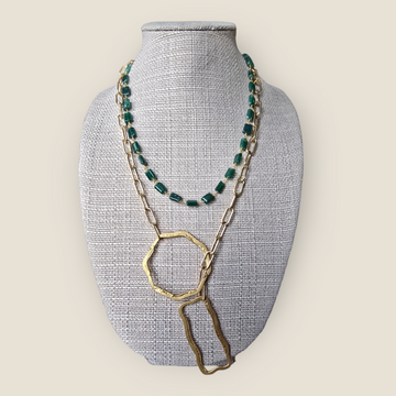 Emerald Green Aventurine Stone / Gold Stainless Steel Chain & Connectors