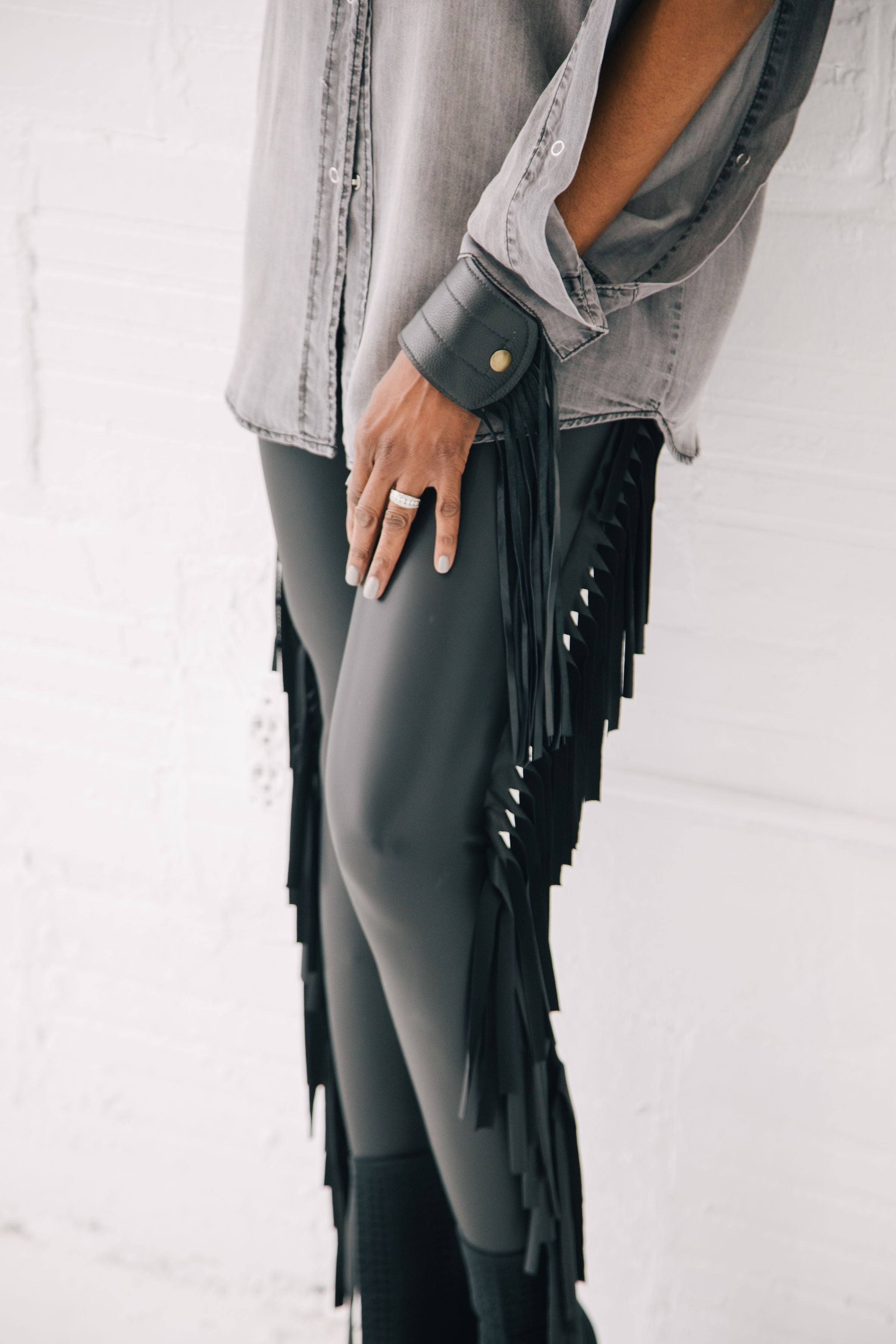 Fringe Faux Leather Tights