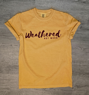 Mustard Tee with Maroon Logo