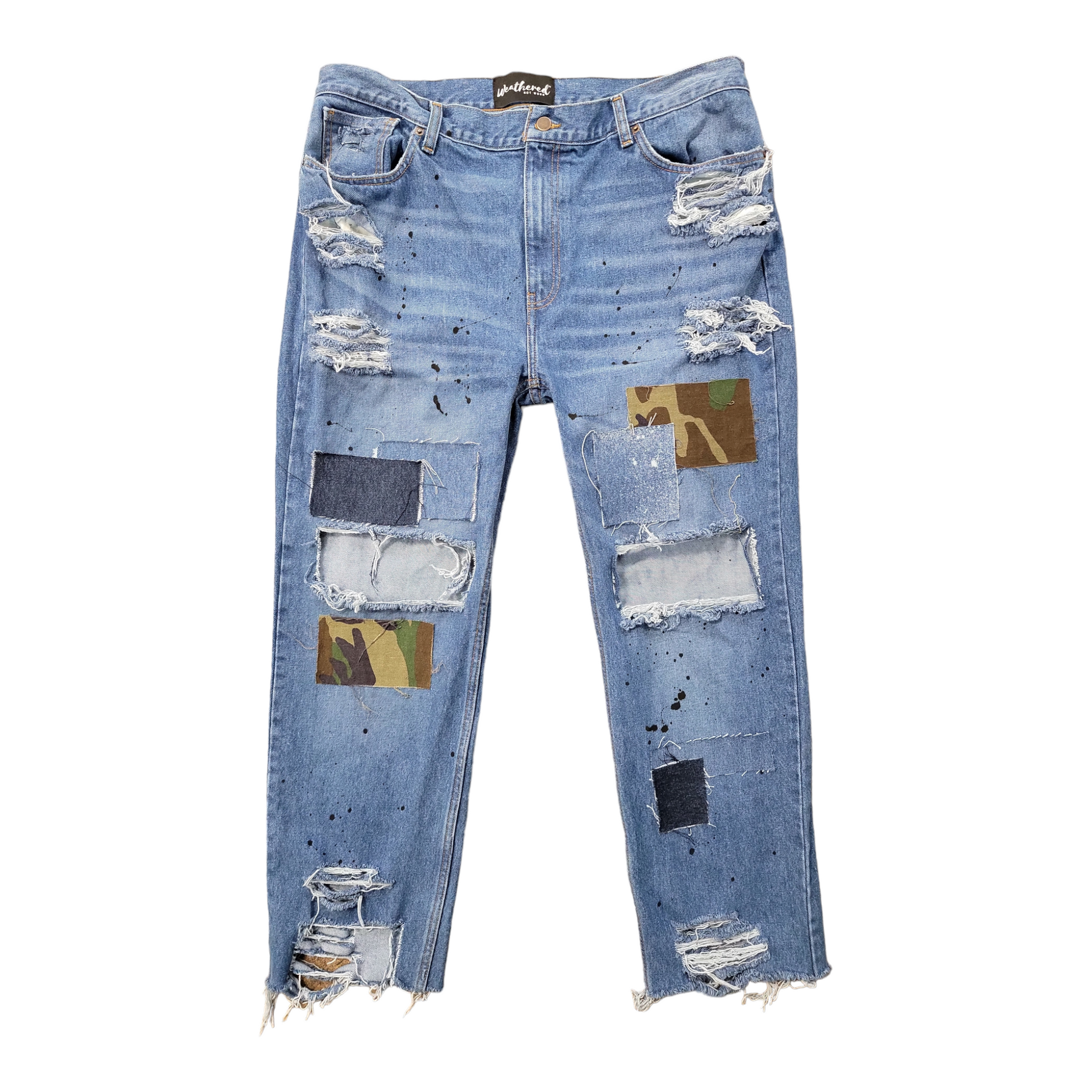 Vintage Ozoc Jeans New York Men's 5 Pocket Patchwork Denim Jeans Size 34x33