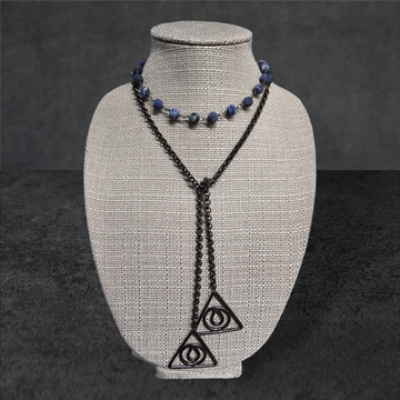 Blue & White Sodalite Laureate with Gunmetal Rosary Chain & Triangle Connectors
