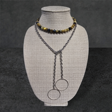 Tigers Eye Laureate with Stainless Steel Chain & Silver Brass Connectors