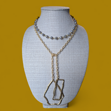 Mystic Agate Laureate with Stainless Steel Chain and Gold Brass Geometric Shaped Connectors