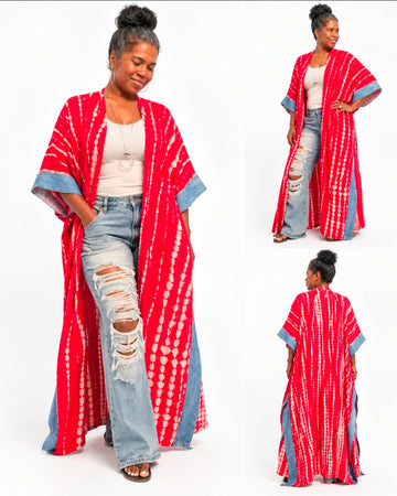 The Perfectly Imperfect Kimono (Red / Denim Trim)