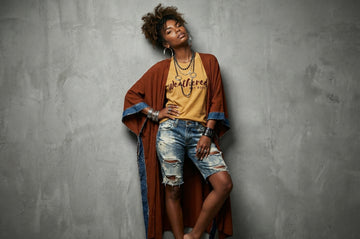 The Perfectly Imperfect Kimono (Rust / Denim Trim)
