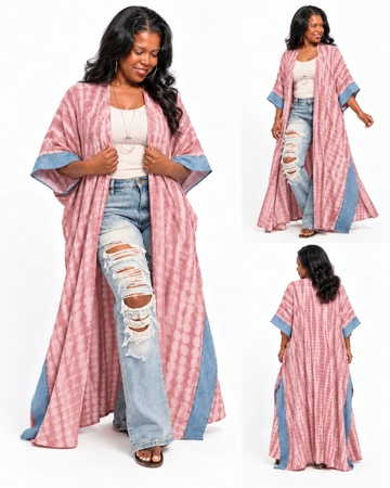 The Perfectly Imperfect Kimono (Dusty Rose / Denim Trim)
