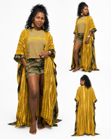 The Perfectly Imperfect Kimono (Mustard / Camo Trim)
