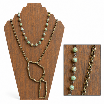 African Turquoise Stone | Antique Bronze Chain & Connectors