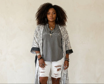 The Perfectly Imperfect Kimono (White Tie-dye w Gray Trim)