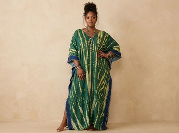 (PRE-ORDER) The Perfectly Imperfect Kaftan (Green Tie-Dye / Denim Trim)