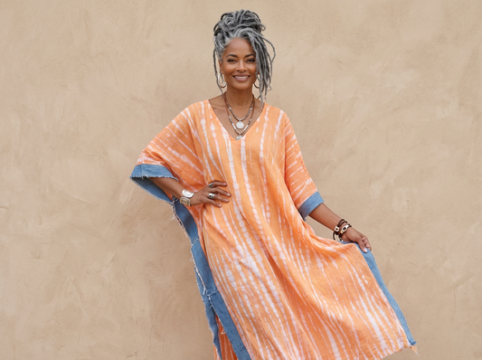 The Perfectly Imperfect Kaftan (Orange Tie-Dye / Denim Trim)