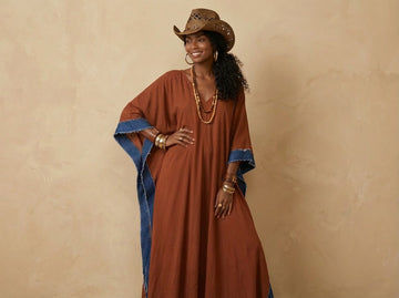 (PRE-ORDER) The Perfectly Imperfect Kaftan (Rust/ Denim Trim)